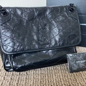YSL Niki Medium Crinkled Calf Skin